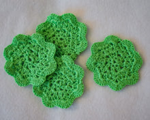 Load image into Gallery viewer, Bright Green Floral Inspired Crochet Coasters Set (Set of 4)
