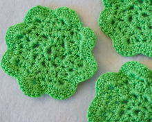 Load image into Gallery viewer, Bright Green Floral Inspired Crochet Coasters Set (Set of 4)