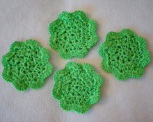 Load image into Gallery viewer, Bright Green Floral Inspired Crochet Coasters Set (Set of 4)