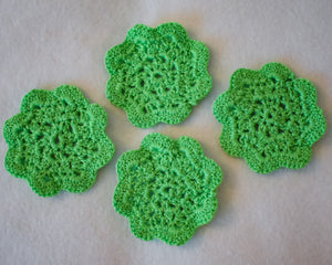 Bright Green Floral Inspired Crochet Coasters Set (Set of 4)