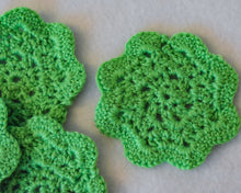 Load image into Gallery viewer, Bright Green Floral Inspired Crochet Coasters Set (Set of 4)