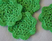 Load image into Gallery viewer, Bright Green Floral Inspired Crochet Coasters Set (Set of 4)