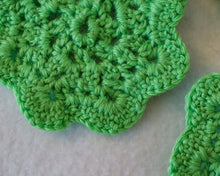 Load image into Gallery viewer, Bright Green Floral Inspired Crochet Coasters Set (Set of 4)