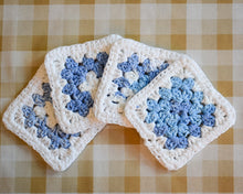 Load image into Gallery viewer, Blue & White Granny Square Colorful Coasters (Set of 4)
