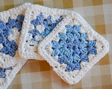 Load image into Gallery viewer, Blue & White Granny Square Colorful Coasters (Set of 4)