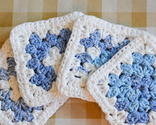 Load image into Gallery viewer, Blue & White Granny Square Colorful Coasters (Set of 4)