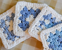 Load image into Gallery viewer, Blue & White Granny Square Colorful Coasters (Set of 4)
