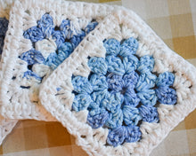 Load image into Gallery viewer, Blue & White Granny Square Colorful Coasters (Set of 4)