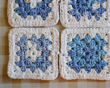 Load image into Gallery viewer, Blue & White Granny Square Colorful Coasters (Set of 4)