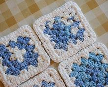 Load image into Gallery viewer, Blue & White Granny Square Colorful Coasters (Set of 4)