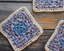 Load image into Gallery viewer, Soft Blue & Purple Granny Square Crochet Coasters Set (Set of 4)