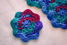 Load image into Gallery viewer, Cosmos Multicolor Floral Inspired Crochet Coasters Set (Set of 4)