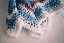 Load image into Gallery viewer, Homespun Blue and Fuzzy White Baby Blanket