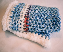 Load image into Gallery viewer, Homespun Blue and Fuzzy White Baby Blanket
