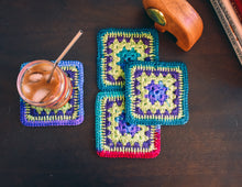 Load image into Gallery viewer, Vibrant Multicolor Crochet Coasters Set (Set of 4)