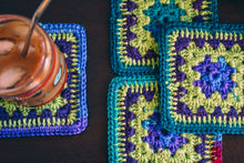 Load image into Gallery viewer, Vibrant Multicolor Crochet Coasters Set (Set of 4)
