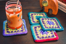 Load image into Gallery viewer, Vibrant Multicolor Crochet Coasters Set (Set of 4)