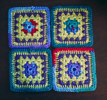 Load image into Gallery viewer, Vibrant Multicolor Crochet Coasters Set (Set of 4)