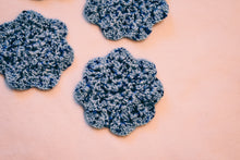 Load image into Gallery viewer, Blue Speckle Floral Inspired Crochet Coasters Set (Set of 4)