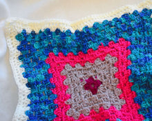 Load image into Gallery viewer, Neon Pink & Bright Gradient Blue Crochet Cat Mat