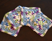 Load image into Gallery viewer, Periwinkle & Purple Granny Square Crochet Coasters Set (Set of 4)