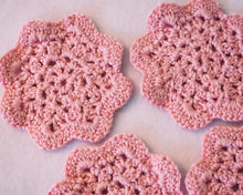 Load image into Gallery viewer, Petal Pink Floral Inspired Crochet Coasters Set (Set of 4)