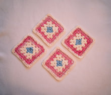 Load image into Gallery viewer, Pink &amp; White Granny Square Crochet Coasters Set (Set of 4)
