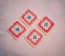 Load image into Gallery viewer, Pink & White Granny Square Crochet Coasters Set (Set of 4)