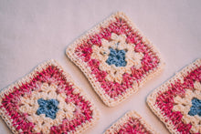 Load image into Gallery viewer, Pink & White Granny Square Crochet Coasters Set (Set of 4)