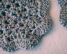 Load image into Gallery viewer, Silver & Multicolor Glitter Floral Inspired Crochet Coasters Set (Set of 4)