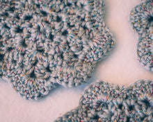 Load image into Gallery viewer, Silver & Multicolor Glitter Floral Inspired Crochet Coasters Set (Set of 4)