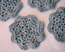Load image into Gallery viewer, Silver & Multicolor Glitter Floral Inspired Crochet Coasters Set (Set of 4)