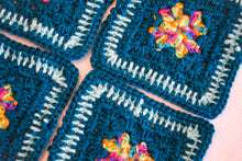 Load image into Gallery viewer, Teal &amp; Rainbow Square Crochet Coasters (Set of 4)
