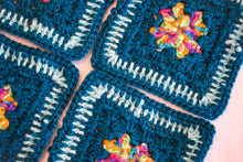 Load image into Gallery viewer, Teal & Rainbow Square Crochet Coasters (Set of 4)