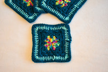 Load image into Gallery viewer, Teal & Rainbow Square Crochet Coasters (Set of 4)
