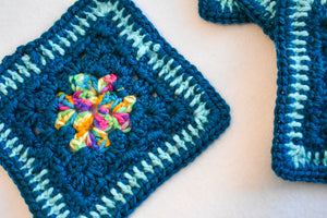 Teal & Rainbow Square Crochet Coasters (Set of 4)