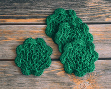 Load image into Gallery viewer, PRE-ORDER: Emerald Floral Inspired Crochet Coasters Set (Set of 4)