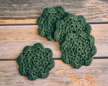 Load image into Gallery viewer, Mossy Green Floral Inspired Crochet Coasters Set (Set of 4)