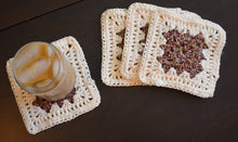Load image into Gallery viewer, Rich Purple & Cream Granny Square Crochet Coasters Set (Set of 4)