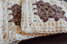 Load image into Gallery viewer, Rich Purple & Cream Granny Square Crochet Coasters Set (Set of 4)
