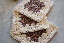 Load image into Gallery viewer, Rich Purple & Cream Granny Square Crochet Coasters Set (Set of 4)
