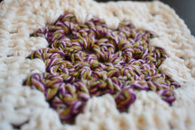 Load image into Gallery viewer, Rich Purple & Cream Granny Square Crochet Coasters Set (Set of 4)