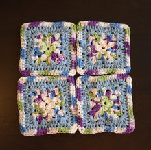 Load image into Gallery viewer, Periwinkle & Purple Granny Square Crochet Coasters Set (Set of 4)