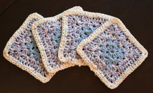 Load image into Gallery viewer, Soft Blue & Purple Granny Square Crochet Coasters Set (Set of 4)