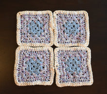 Load image into Gallery viewer, Soft Blue & Purple Granny Square Crochet Coasters Set (Set of 4)