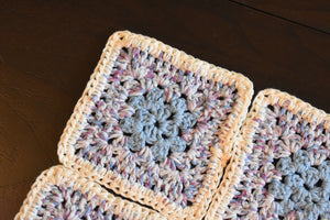Soft Blue & Purple Granny Square Crochet Coasters Set (Set of 4)
