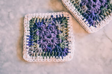 Load image into Gallery viewer, Purple & Mossy Green Gradient Granny Square Coasters Set (Set of 4)