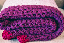 Load image into Gallery viewer, Plum, Lavender, and Cranberry Crochet Throw Blanket