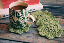 Load image into Gallery viewer, Pistachio Floral Inspired Crochet Coasters Set (Set of 4)