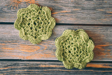 Load image into Gallery viewer, Pistachio Floral Inspired Crochet Coasters Set (Set of 4)